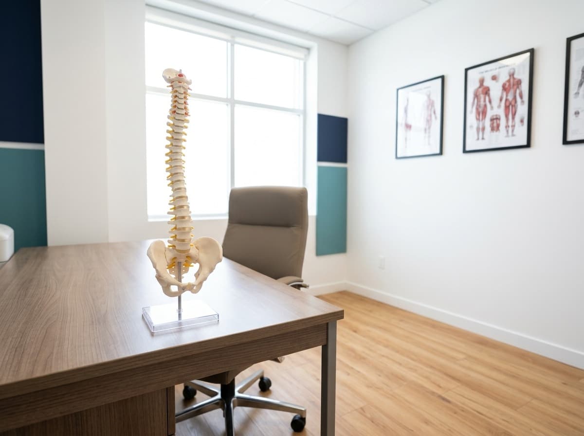 Spine consultation room with an anatomy model — spinal decompression at Simply Health Integrated Medical in St. Louis