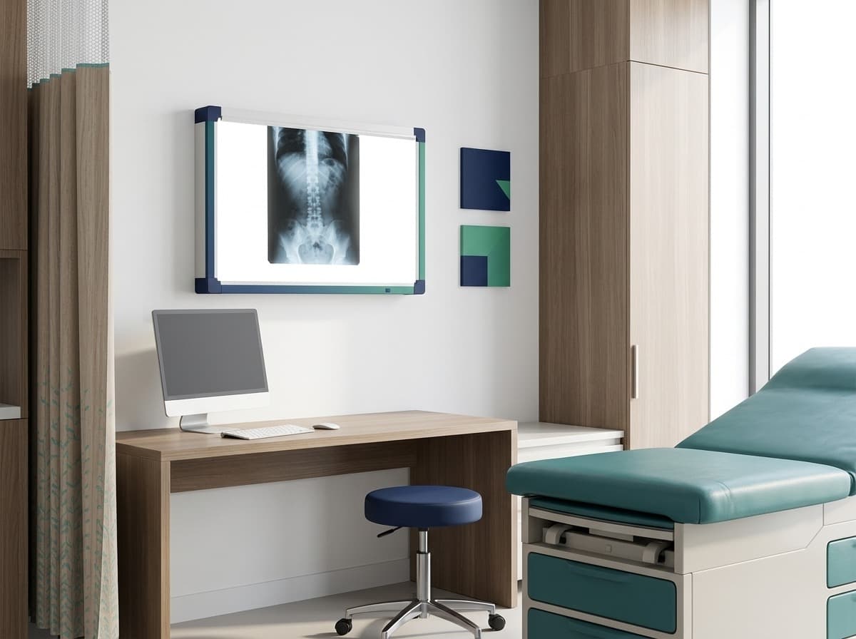 Exam room with a spine imaging view box — NUCCA chiropractic care at Simply Health Integrated Medical in St. Louis