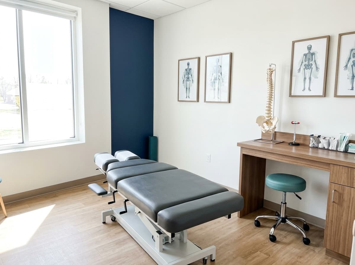 Exam room with a spine model — herniated & bulging disc care at Simply Health Integrated Medical in St. Louis